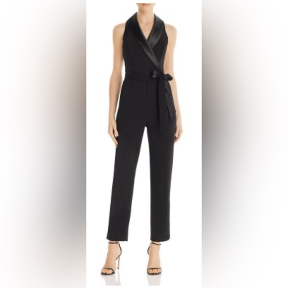Adrianna Papell Black Satin Trim Jumpsuit - Picture 2 of 7